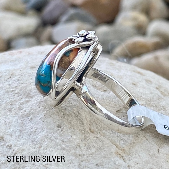 Spiny Oyster Turquoise Sterling Silver Ring Size 7 3/4 - Picture 3 of 12